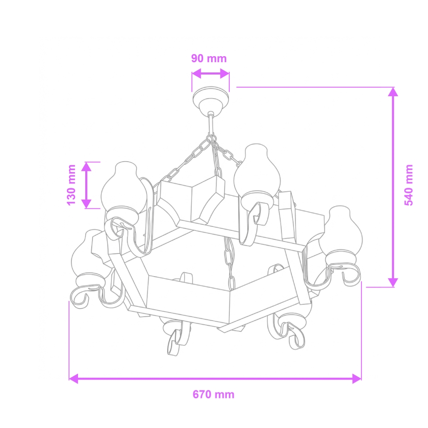 Brilagi - Lámpara colgante con cadena QUEEN 6xE14/40W/230V haya/nogal