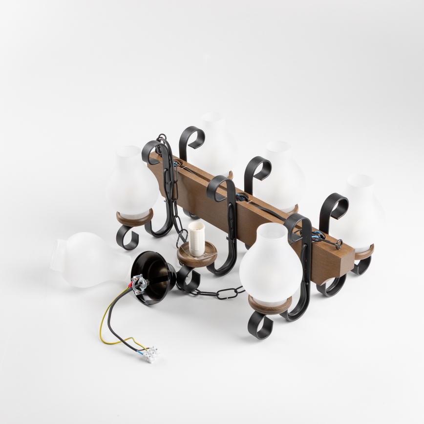 Brilagi - Lámpara colgante con cadena QUEEN 6xE14/40W/230V haya/nogal