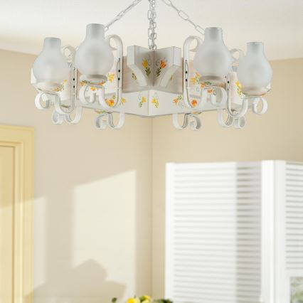 Brilagi - Lámpara colgante con cadena QUEEN 8xE14/40W/230V haya/crema