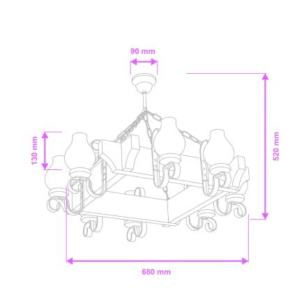 Brilagi - Lámpara colgante con cadena QUEEN 8xE14/40W/230V haya/crema