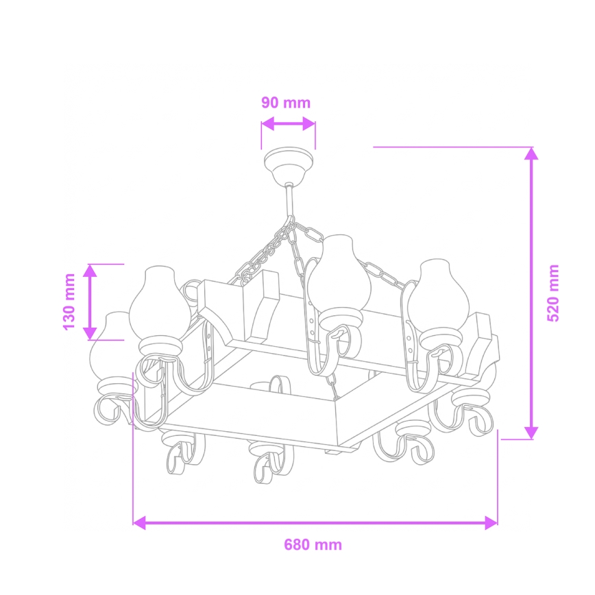 Brilagi - Lámpara colgante con cadena QUEEN 8xE14/40W/230V haya/crema