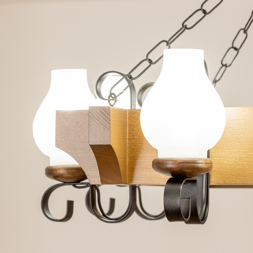 Brilagi - Lámpara colgante con cadena QUEEN 8xE14/40W/230V haya/nogal