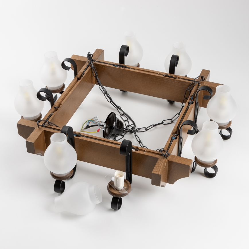 Brilagi - Lámpara colgante con cadena QUEEN 8xE14/40W/230V haya/nogal