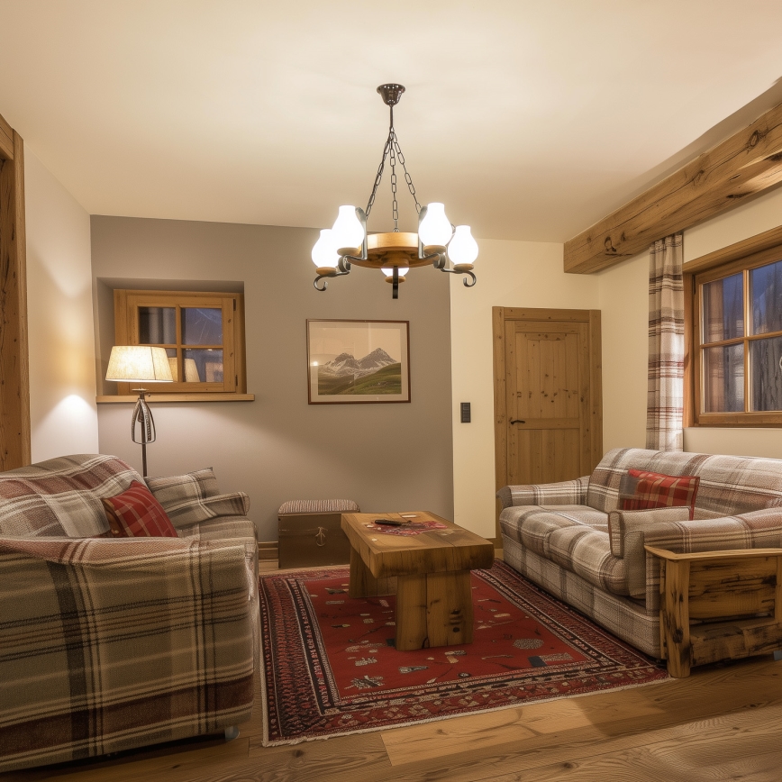 Brilagi - Lámpara colgante con cadena ROATA, 5x E14/40W/230V, Ø 50 cm, en haya