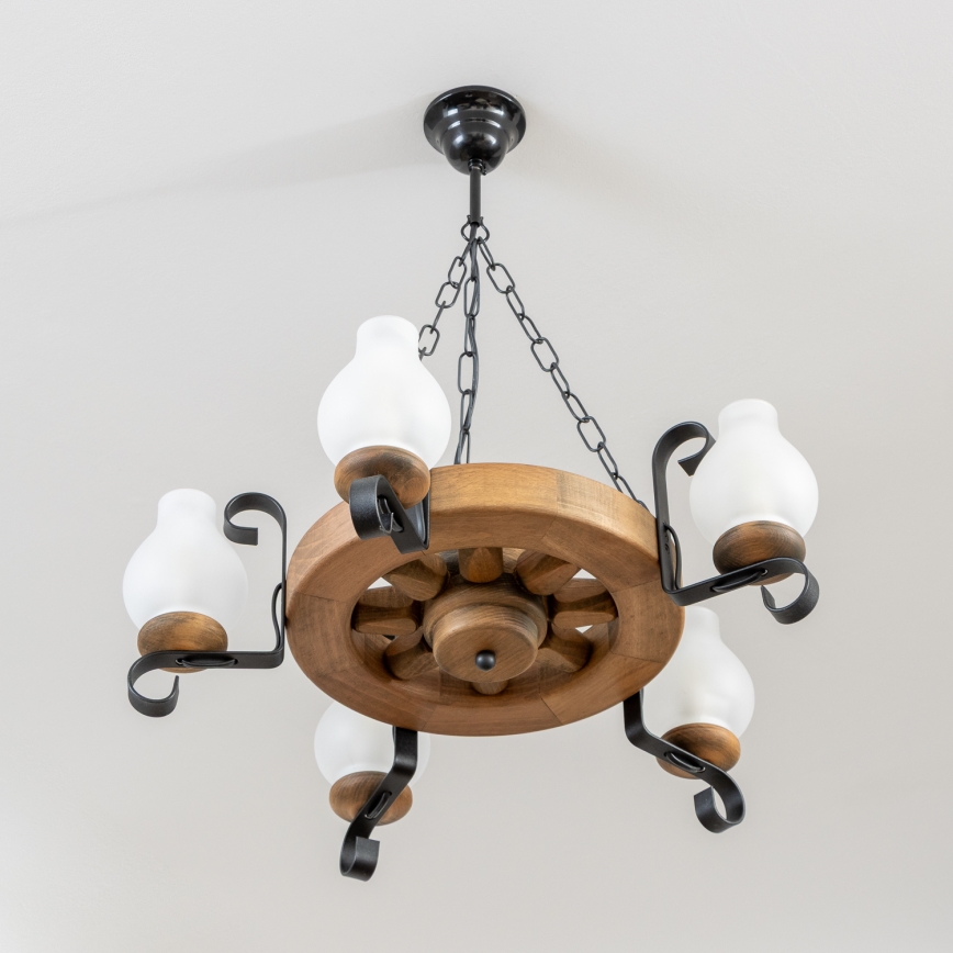 Brilagi - Lámpara colgante con cadena ROATA, 5x E14/40W/230V, Ø 50 cm, en haya