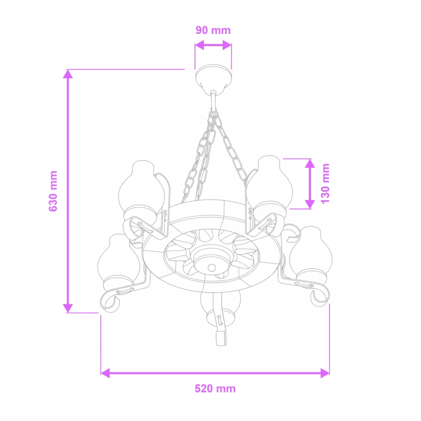 Brilagi - Lámpara colgante con cadena ROATA, 5x E14/40W/230V, Ø 50 cm, en haya