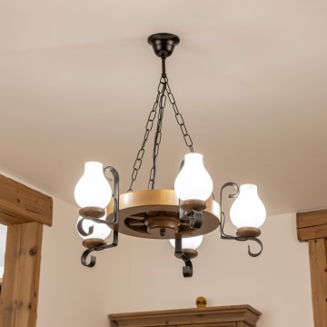 Brilagi - Lámpara colgante con cadena ROATA 5xE14/40W/230V, diámetro 50 cm, haya/nogal