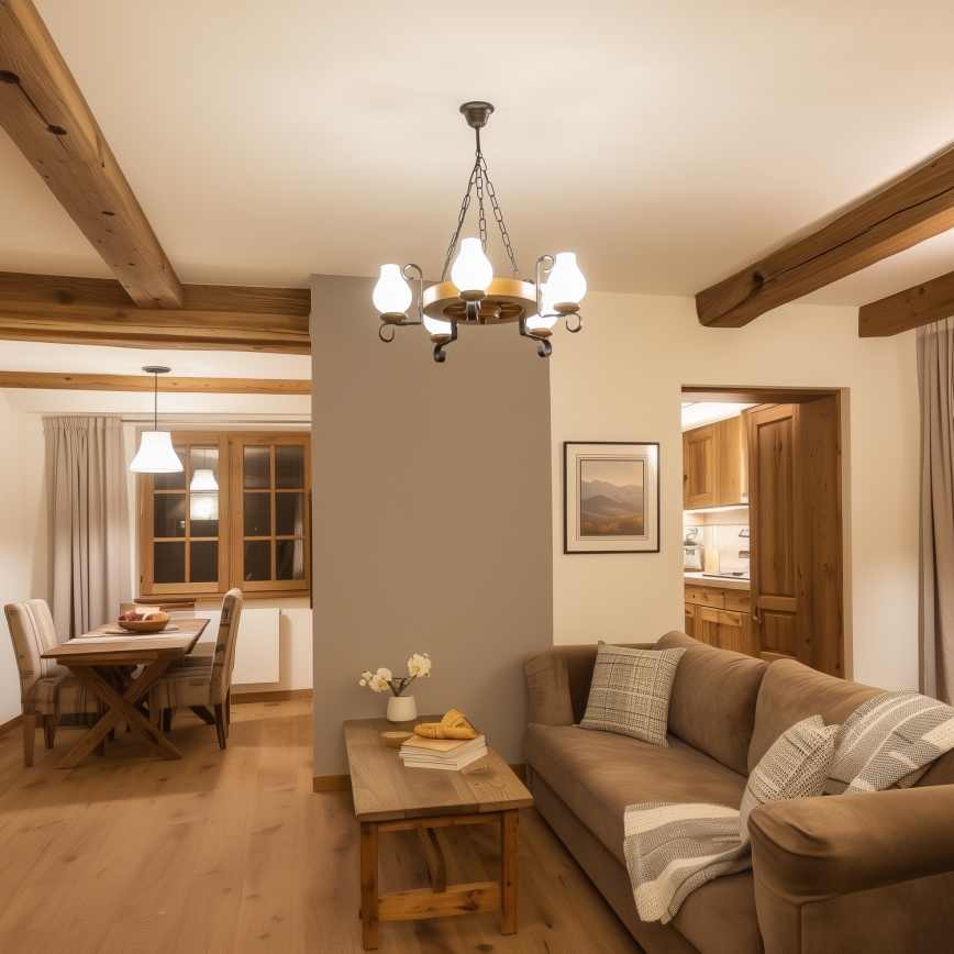 Brilagi - Lámpara colgante con cadena ROATA 5xE14/40W/230V, diámetro 50 cm, haya/nogal