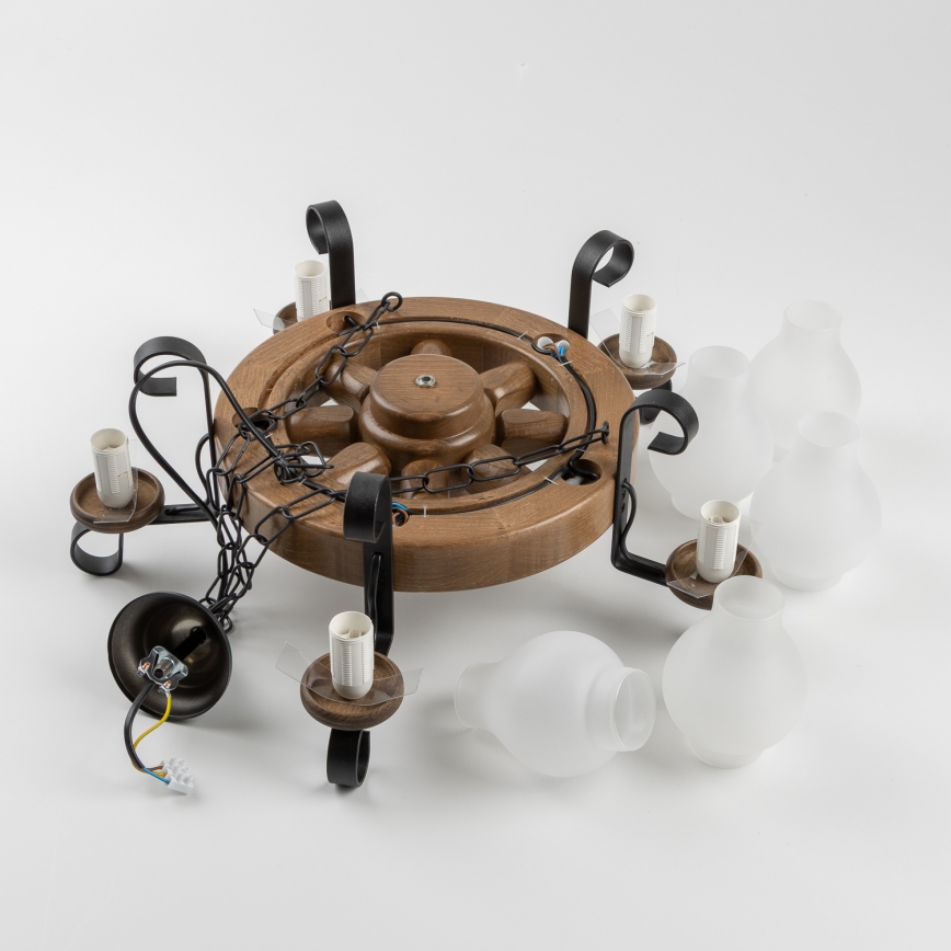 Brilagi - Lámpara colgante con cadena ROATA 5xE14/40W/230V, diámetro 50 cm, haya/nogal