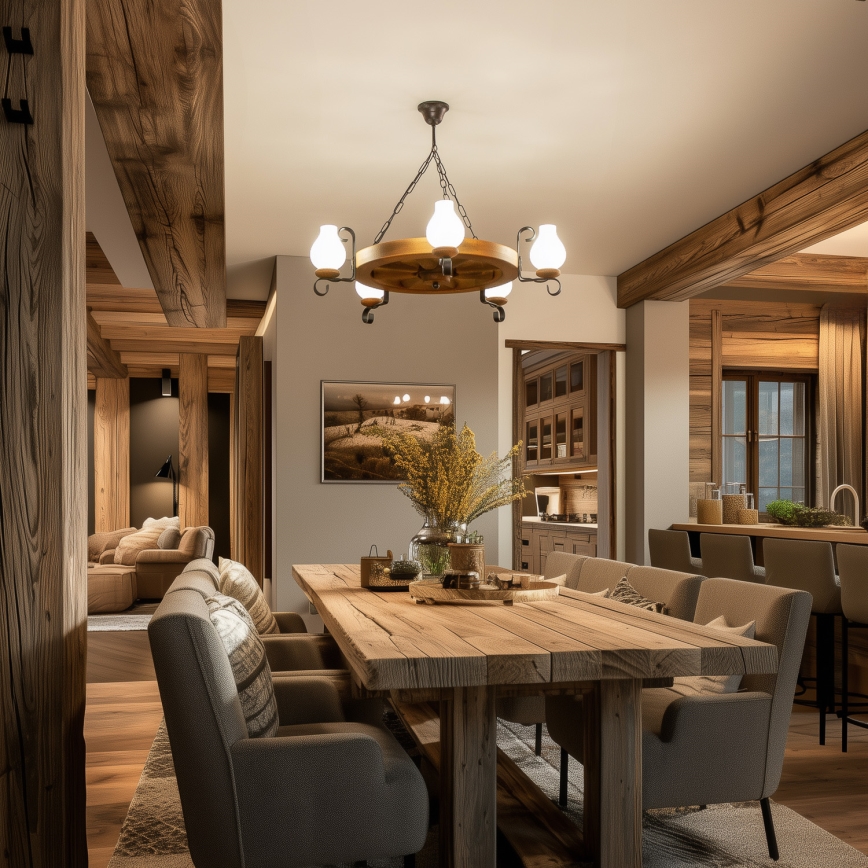 Brilagi - Lámpara colgante con cadena ROATA 5xE14/40W/230V Ø 70 cm haya