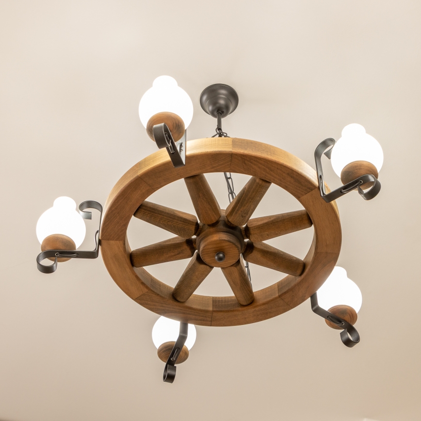 Brilagi - Lámpara colgante con cadena ROATA 5xE14/40W/230V Ø 70 cm haya