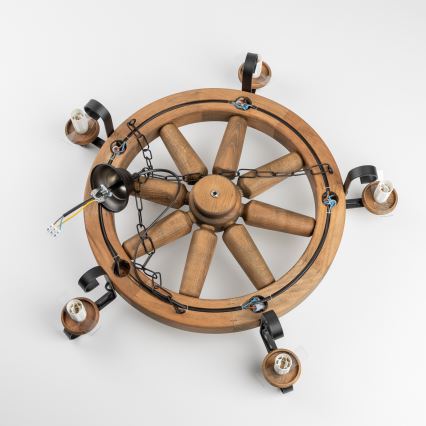 Brilagi - Lámpara colgante con cadena ROATA 5xE14/40W/230V Ø 70 cm haya