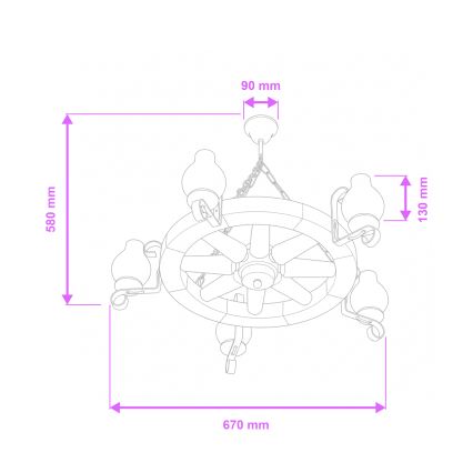Brilagi - Lámpara colgante con cadena ROATA 5xE14/40W/230V Ø 70 cm haya