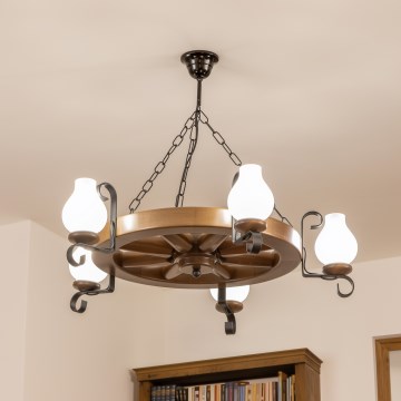 Brilagi - Lámpara colgante con cadena ROATA 5xE14/40W/230V Ø 70 cm haya/nogal