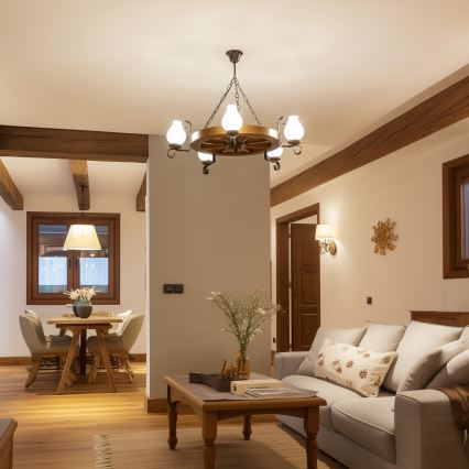 Brilagi - Lámpara colgante con cadena ROATA 5xE14/40W/230V Ø 70 cm haya/nogal