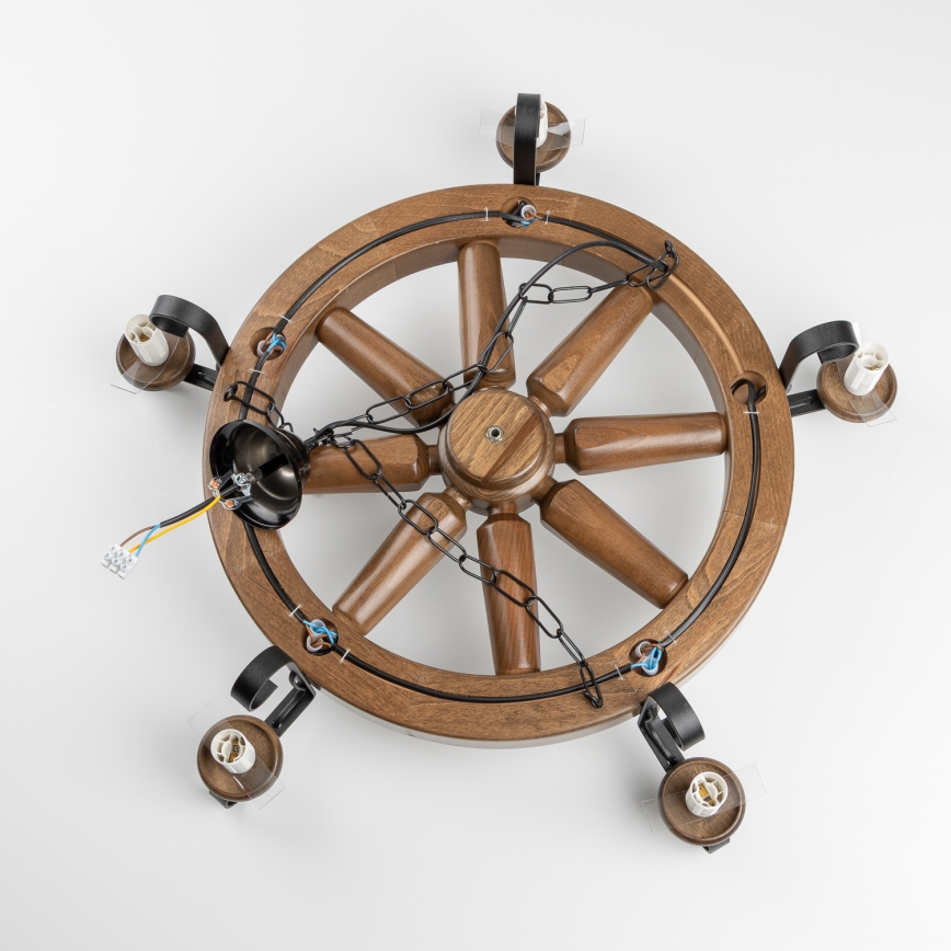 Brilagi - Lámpara colgante con cadena ROATA 5xE14/40W/230V Ø 70 cm haya/nogal