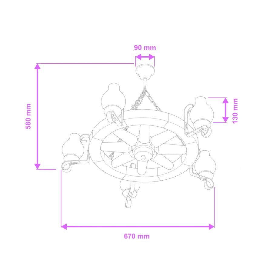 Brilagi - Lámpara colgante con cadena ROATA 5xE14/40W/230V Ø 70 cm haya/nogal