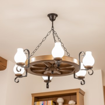 Brilagi - Lámpara colgante con cadena ROATA 6xE14/40W/230V, diámetro 70 cm, haya/nogal