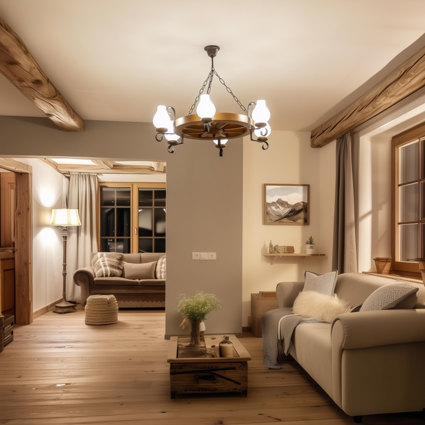 Brilagi - Lámpara colgante con cadena ROATA 6xE14/40W/230V, diámetro 70 cm, haya/nogal