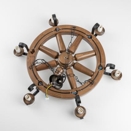 Brilagi - Lámpara colgante con cadena ROATA 6xE14/40W/230V, diámetro 70 cm, haya/nogal