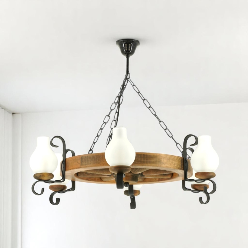 Brilagi - Lámpara colgante con cadena ROATA 6xE14/40W/230V haya