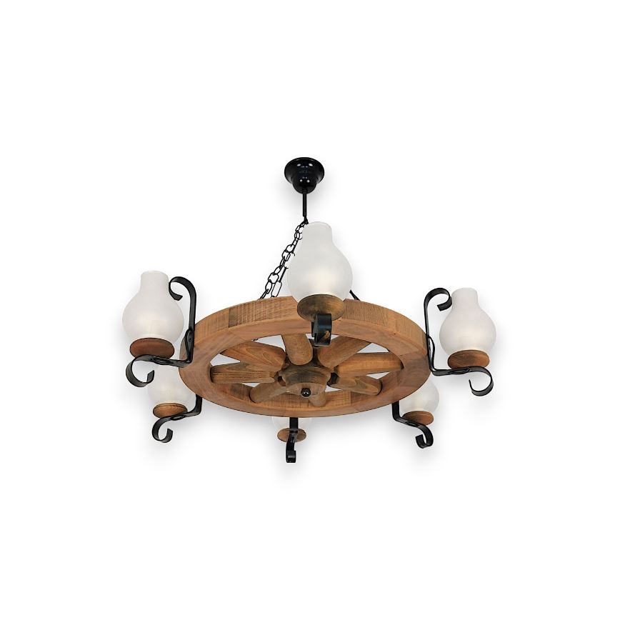 Brilagi - Lámpara colgante con cadena ROATA 6xE14/40W/230V haya