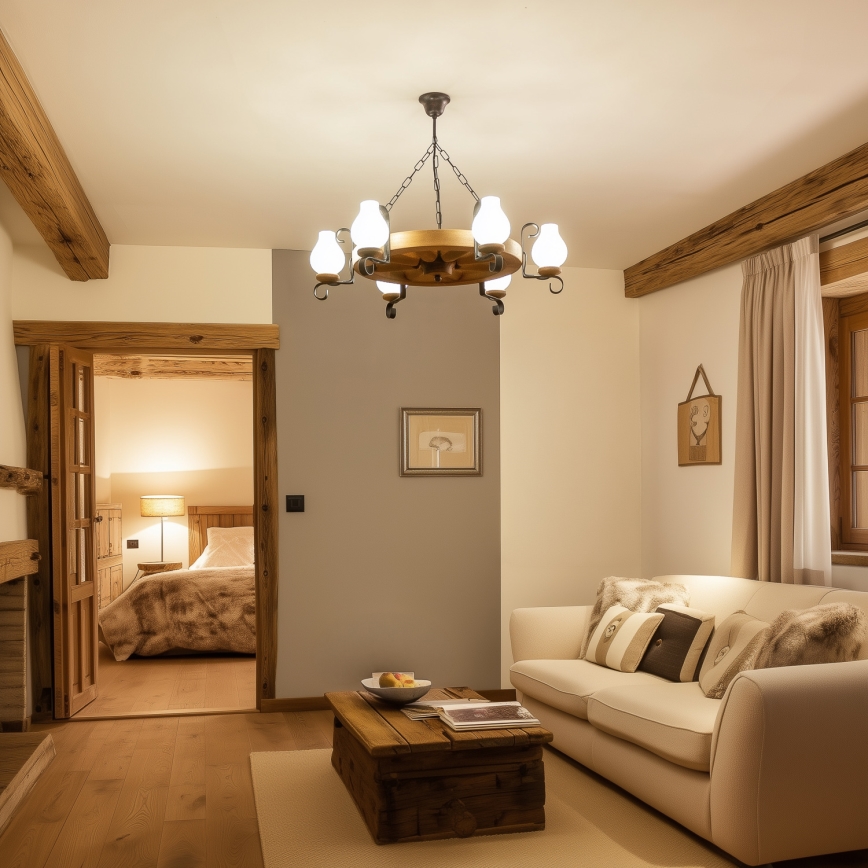 Brilagi - Lámpara colgante con cadena ROATA 6xE14/40W/230V Ø 70 cm haya