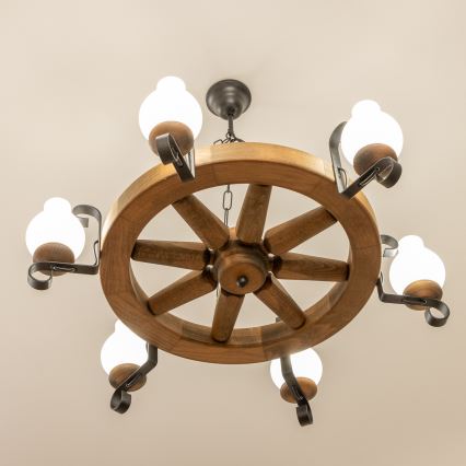 Brilagi - Lámpara colgante con cadena ROATA 6xE14/40W/230V Ø 70 cm haya