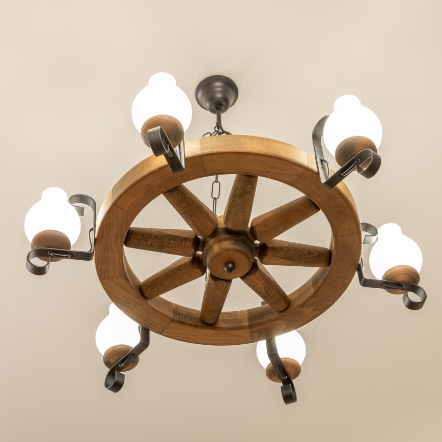 Brilagi - Lámpara colgante con cadena ROATA 6xE14/40W/230V Ø 70 cm haya