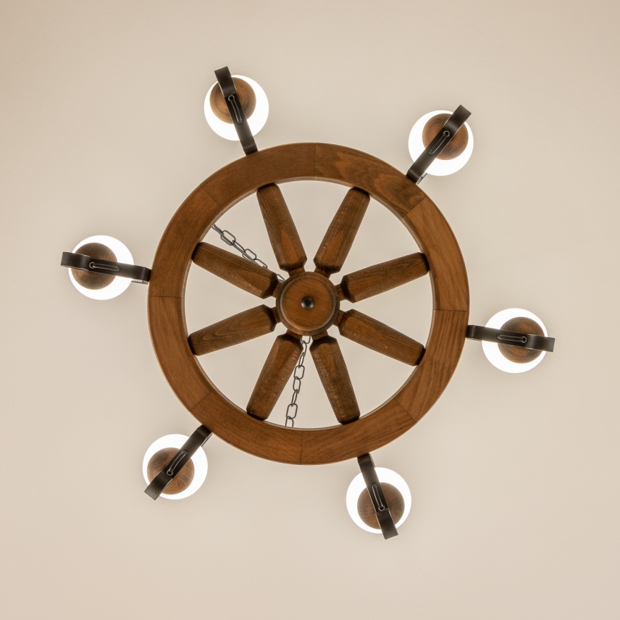 Brilagi - Lámpara colgante con cadena ROATA 6xE14/40W/230V Ø 70 cm haya