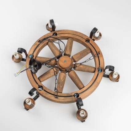 Brilagi - Lámpara colgante con cadena ROATA 6xE14/40W/230V Ø 70 cm haya