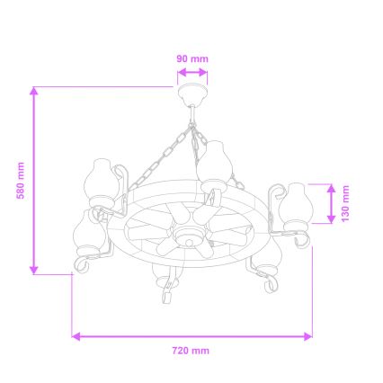 Brilagi - Lámpara colgante con cadena ROATA 6xE14/40W/230V Ø 70 cm haya
