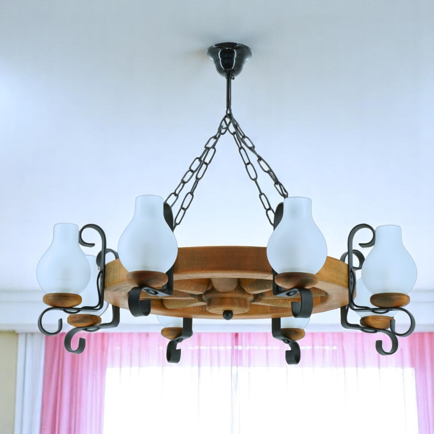 Brilagi - Lámpara colgante con cadena ROATA 8xE14/40W/230V haya