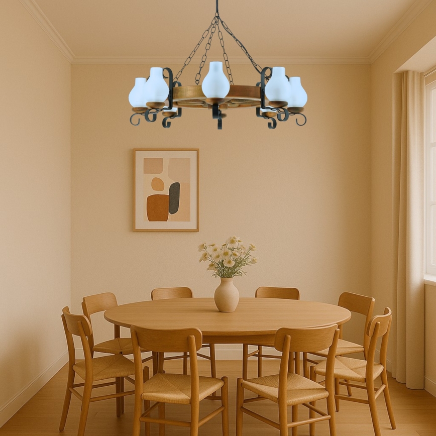 Brilagi - Lámpara colgante con cadena ROATA 8xE14/40W/230V haya