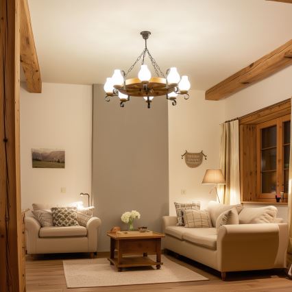 Brilagi - Lámpara colgante con cadena ROATA 8xE14/40W/230V Ø 70 cm haya