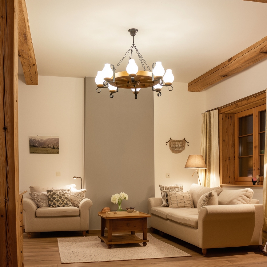 Brilagi - Lámpara colgante con cadena ROATA 8xE14/40W/230V Ø 70 cm haya