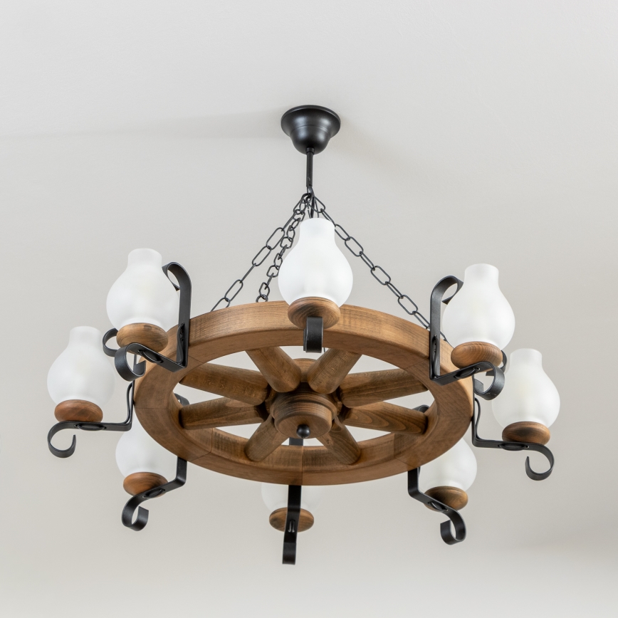 Brilagi - Lámpara colgante con cadena ROATA 8xE14/40W/230V Ø 70 cm haya