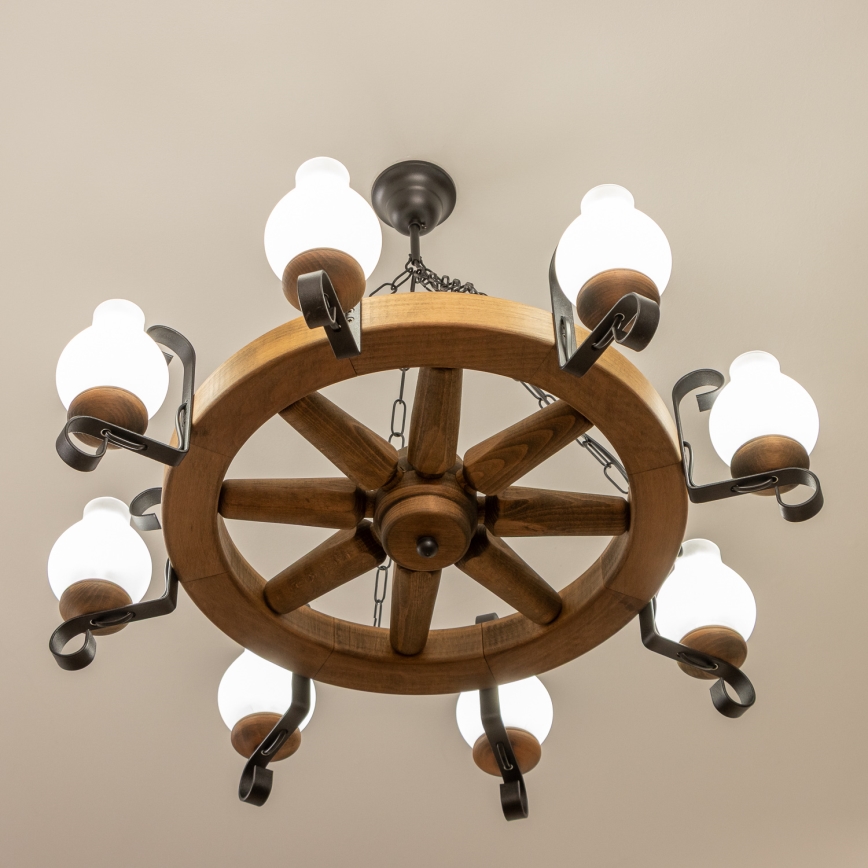 Brilagi - Lámpara colgante con cadena ROATA 8xE14/40W/230V Ø 70 cm haya