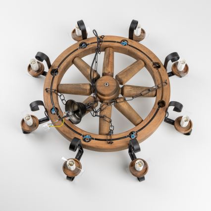 Brilagi - Lámpara colgante con cadena ROATA 8xE14/40W/230V Ø 70 cm haya