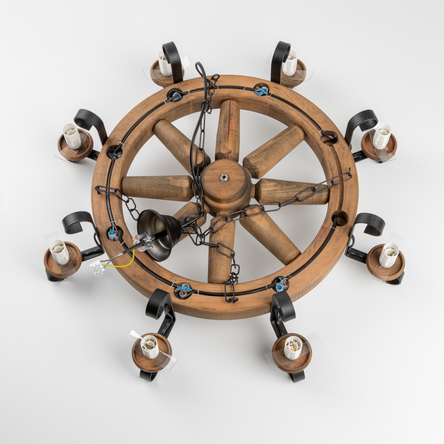 Brilagi - Lámpara colgante con cadena ROATA 8xE14/40W/230V Ø 70 cm haya