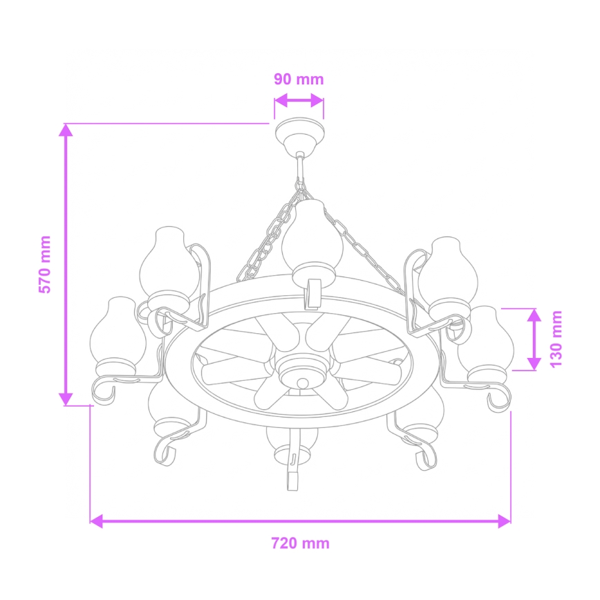 Brilagi - Lámpara colgante con cadena ROATA 8xE14/40W/230V Ø 70 cm haya