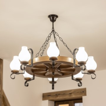 Brilagi - Lámpara colgante con cadena ROATA de 8xE14/40W/230V, Ø 70 cm, haya/nogal