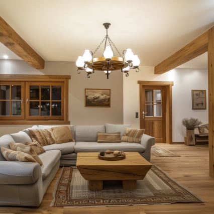 Brilagi - Lámpara colgante con cadena ROATA de 8xE14/40W/230V, Ø 70 cm, haya/nogal