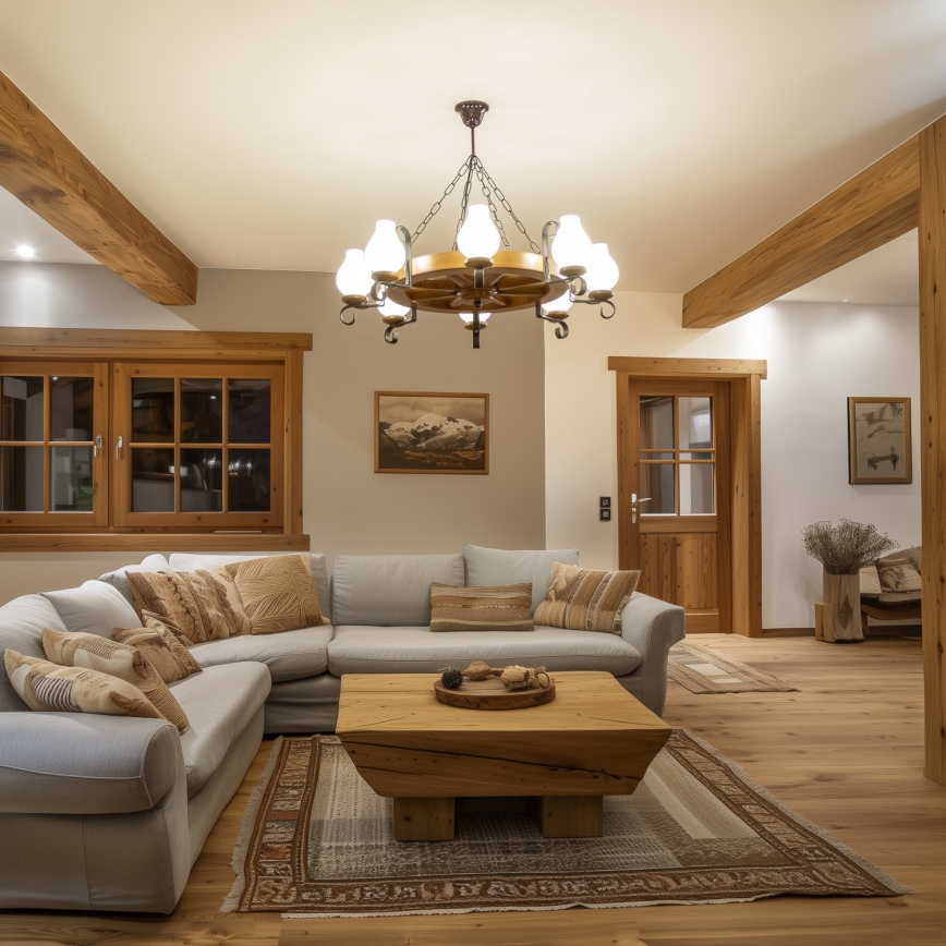 Brilagi - Lámpara colgante con cadena ROATA de 8xE14/40W/230V, Ø 70 cm, haya/nogal