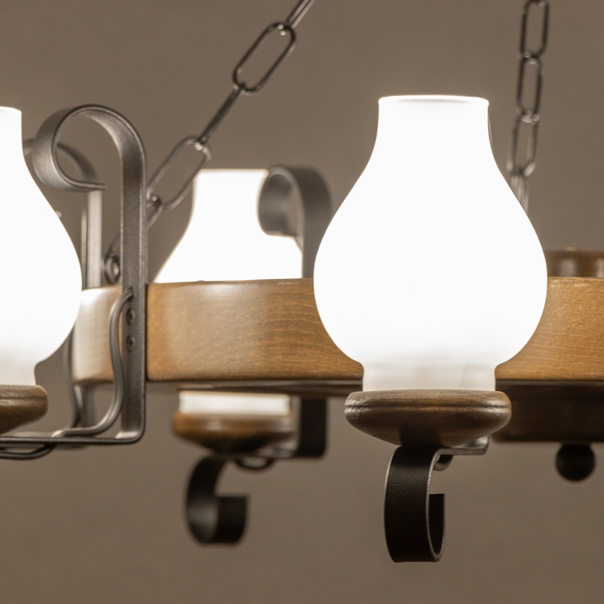 Brilagi - Lámpara colgante con cadena ROATA de 8xE14/40W/230V, Ø 70 cm, haya/nogal