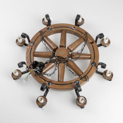 Brilagi - Lámpara colgante con cadena ROATA de 8xE14/40W/230V, Ø 70 cm, haya/nogal