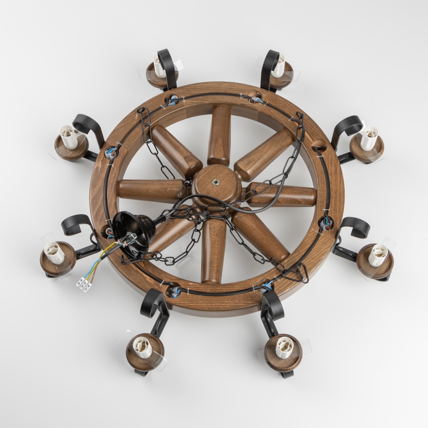 Brilagi - Lámpara colgante con cadena ROATA de 8xE14/40W/230V, Ø 70 cm, haya/nogal