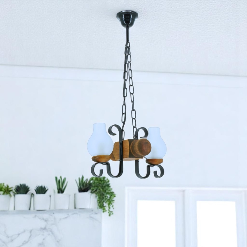 Brilagi - Lámpara colgante con cadena RUSTIC 2xE14/40W/230V haya