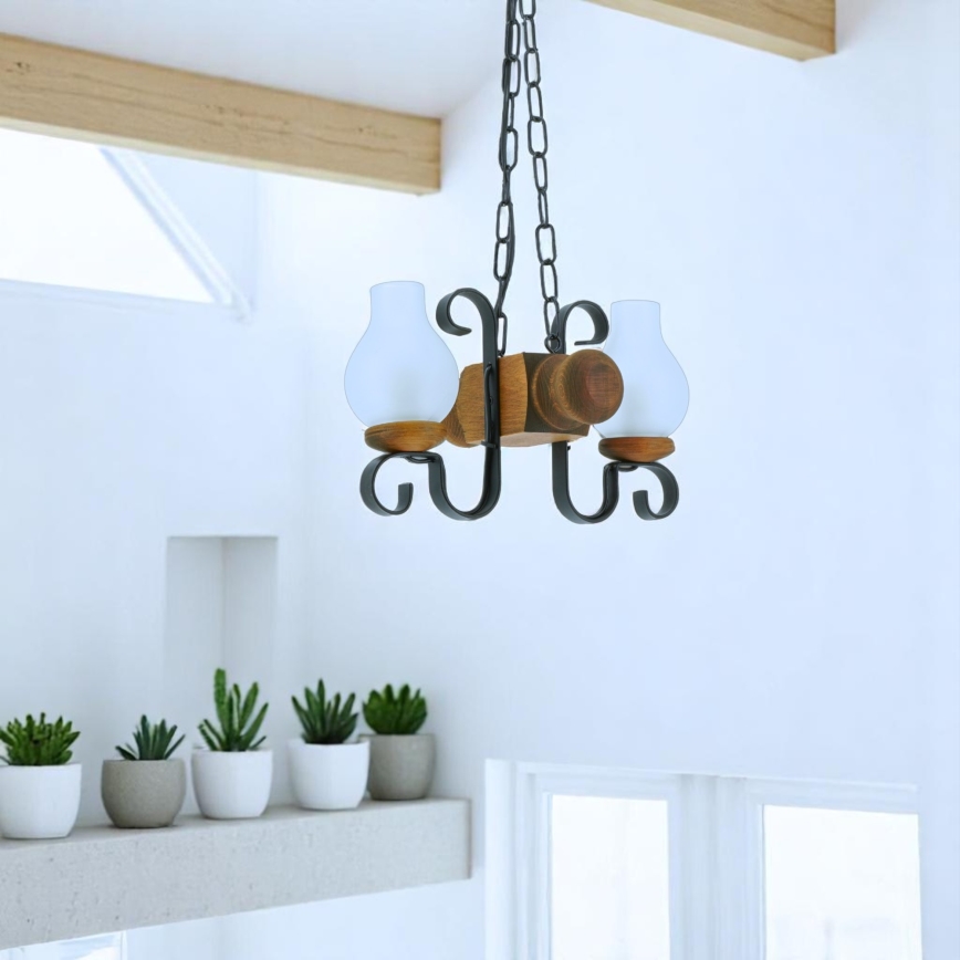 Brilagi - Lámpara colgante con cadena RUSTIC 2xE14/40W/230V haya