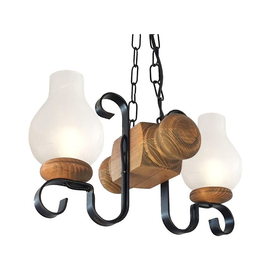 Brilagi - Lámpara colgante con cadena RUSTIC 2xE14/40W/230V haya